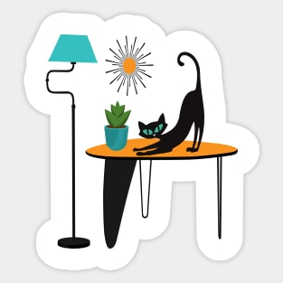 Retro Kitty Pouncing on a Mid Century Table Sticker